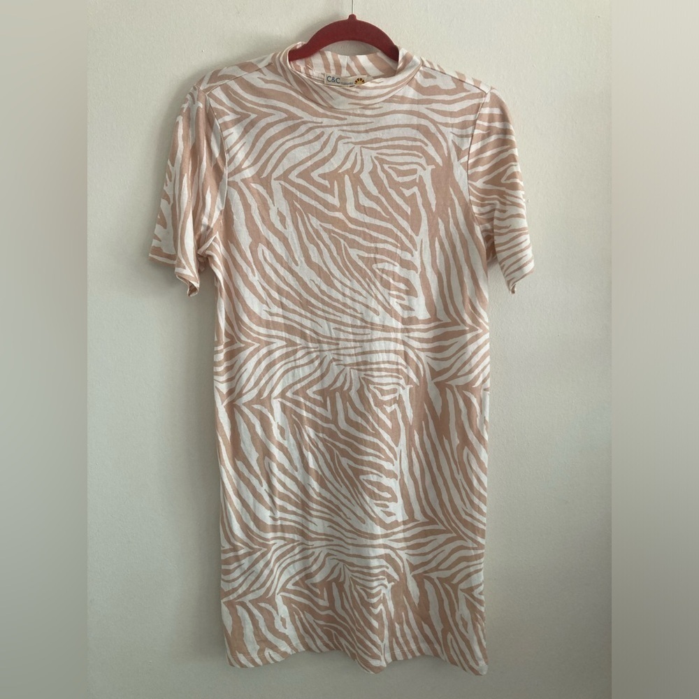 C&C California Mock Neck Zebra Print Shirt Dress Small NWT